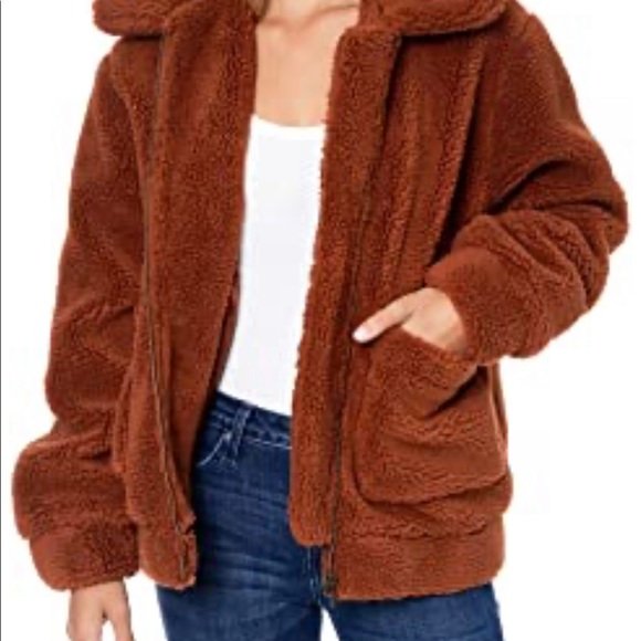 Women’s Elodie Faux Shearling Jacket- Rust Color, Size Medium - Picture 2 of 4